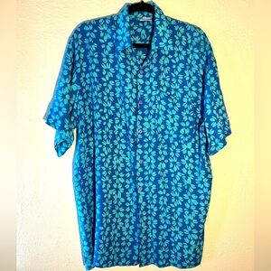 Blue Ginger Shirt Mens Size Large Floral Hawaiian Short Sleeve